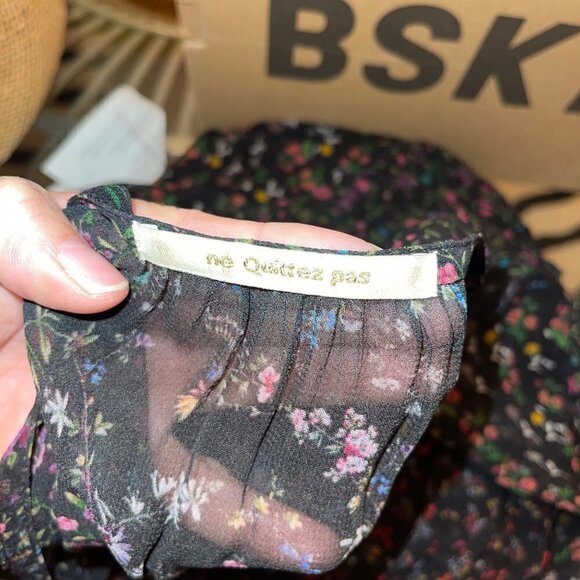 Ne Quittez Pas Womens Maxi Dress Size Small Black Chiffon Floral Pure Rayon Slip - Picture 4 of 16